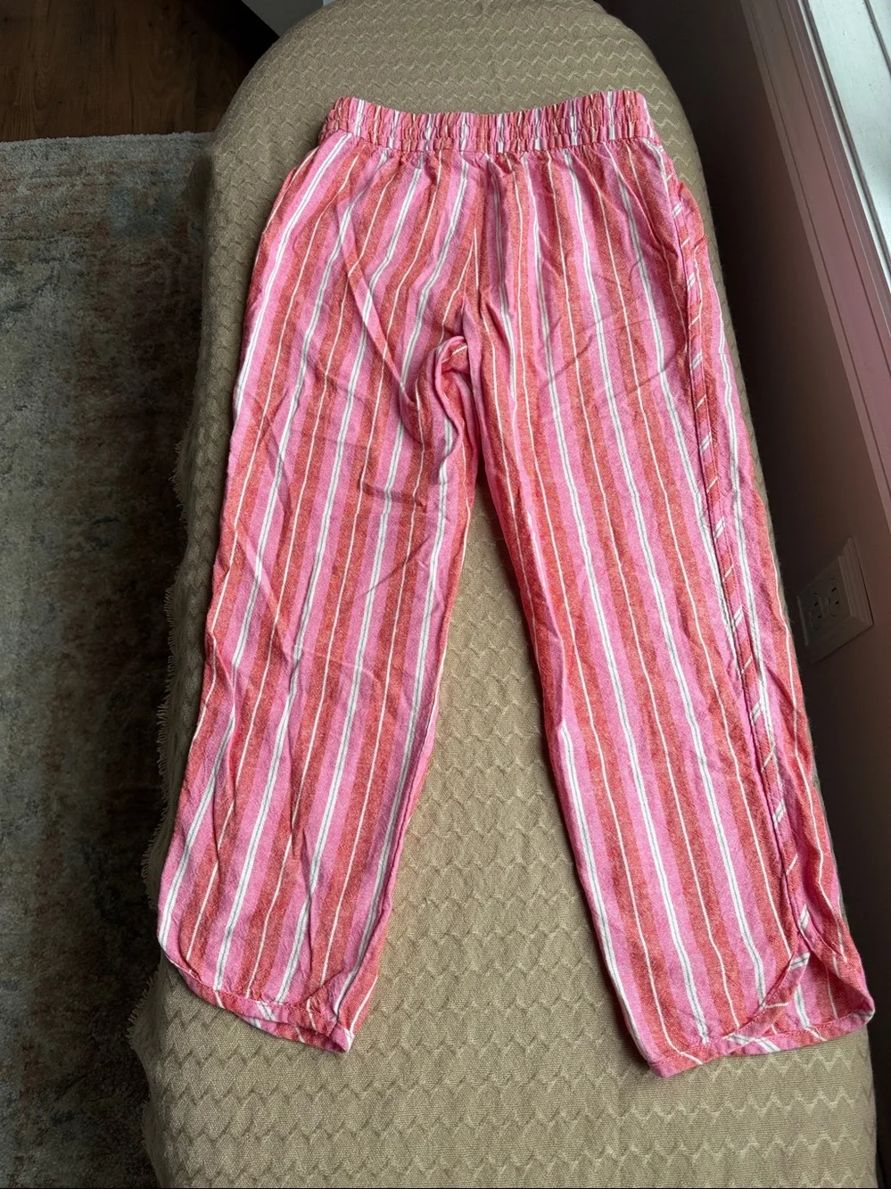 Girls GAP Pink and White Striped Linen Pants